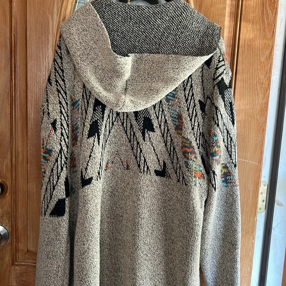 *And The Why - hooded, Aztec pattern cardigan sweater jacket